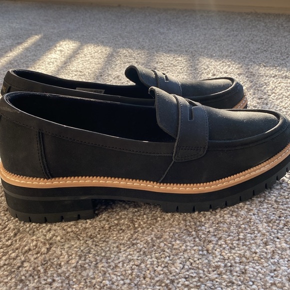 Toms Shoes - Toms Black Suede Lug Sole Penny Loafers